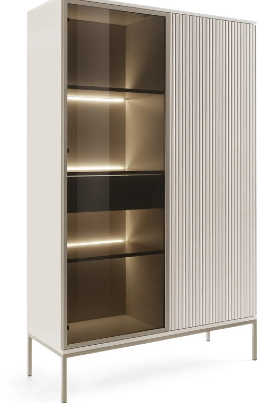 Zestawy Mebli Do Salonu|Meblościanki>PIASKI Nowoczesna meblościanka do salonu z witryną kaszmir SEWILLA