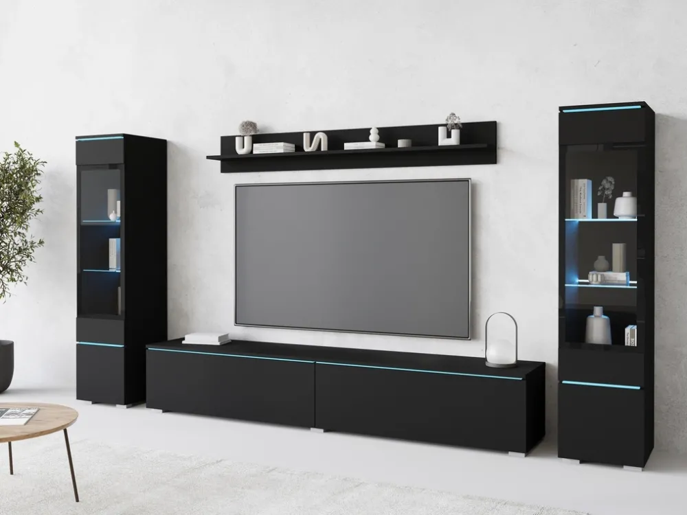 Meblościanki>BRATEX Nowoczesna meblościanka do salonu z szafką RTV VELLORE XL czarny