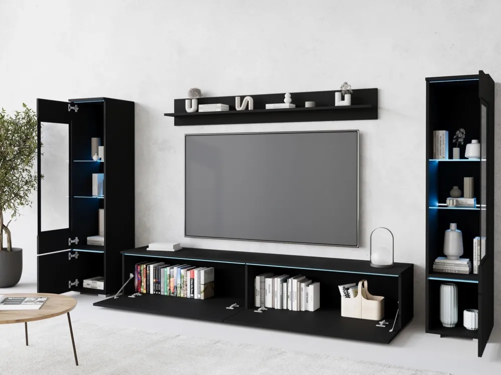 Meblościanki>BRATEX Nowoczesna meblościanka do salonu z szafką RTV VELLORE XL czarny