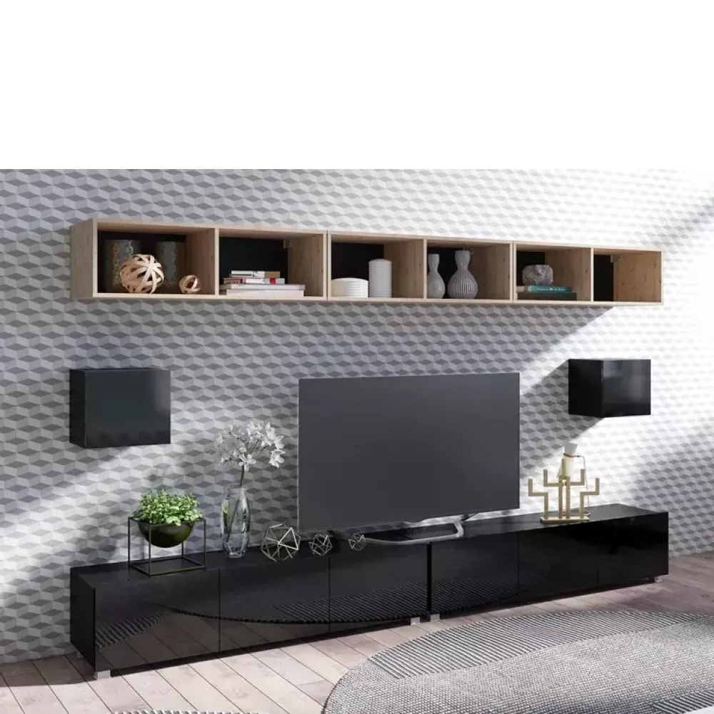 Zestawy Mebli Młodzieżowych|Meblościanki>GiB Meble Nowoczesna meblościanka do salonu czarny połysk MODERN 34