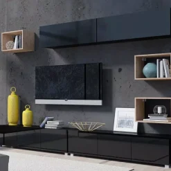 Zestawy Mebli Młodzieżowych|Meblościanki>GiB Meble Nowoczesna meblościanka do salonu czarny połysk MODERN 31