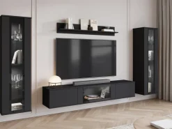 Meblościanki>BRATEX Nowoczesna meblościanka do salonu czarna CAVIO czarny