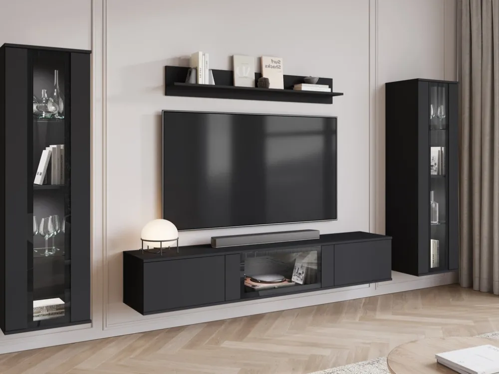 Meblościanki>BRATEX Nowoczesna meblościanka do salonu czarna CAVIO czarny