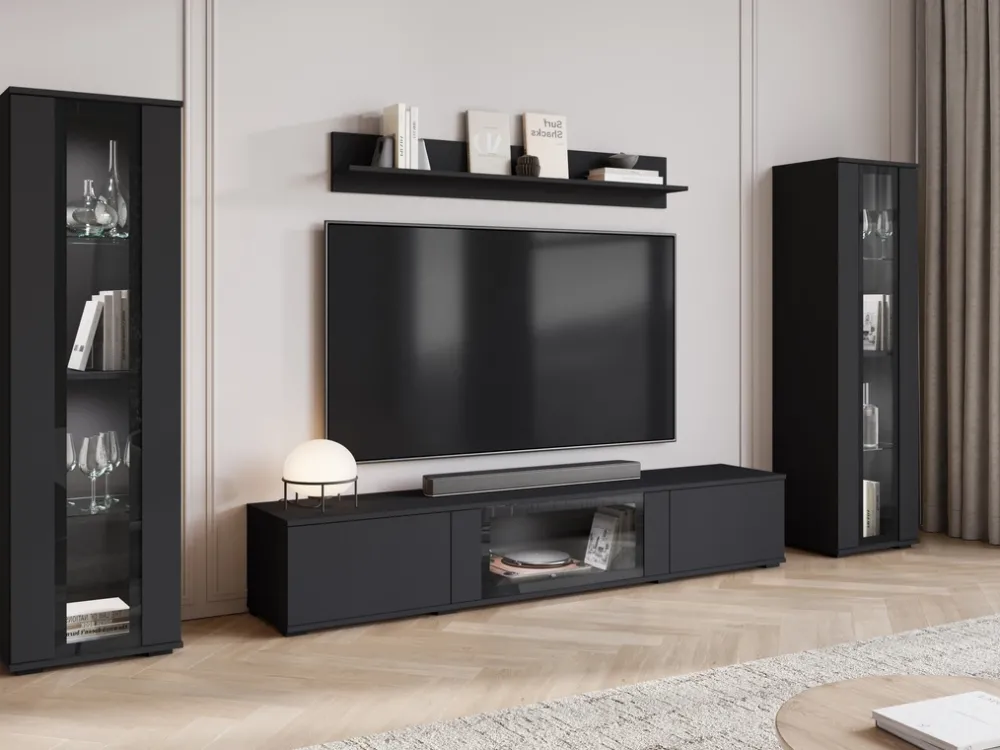 Meblościanki>BRATEX Nowoczesna meblościanka do salonu czarna CAVIO czarny