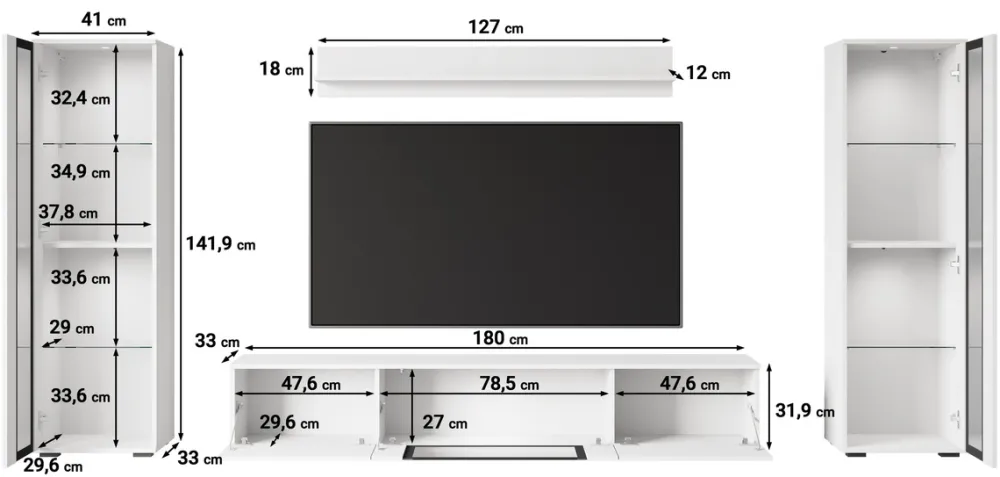 Meblościanki>BRATEX Nowoczesna meblościanka do salonu czarna CAVIO czarny