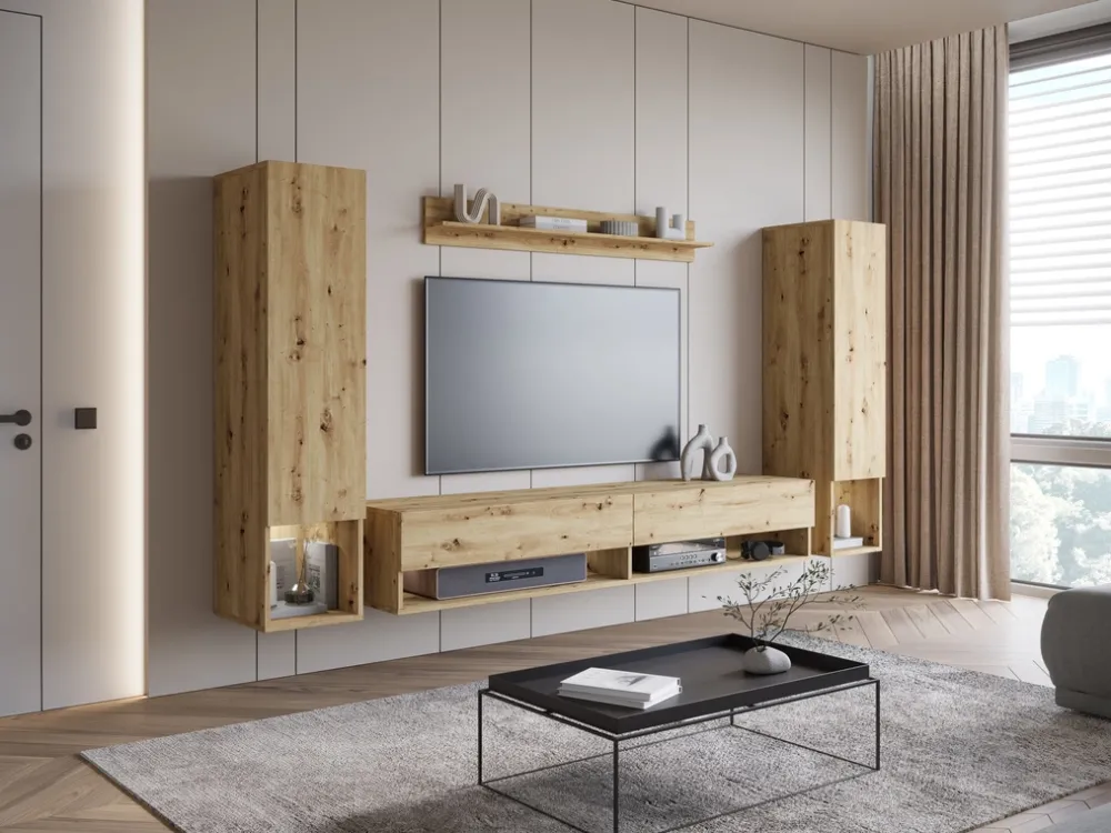 Meblościanki>BRATEX Nowoczesna meblościanka RTV do salonu MADERA dąb artisan