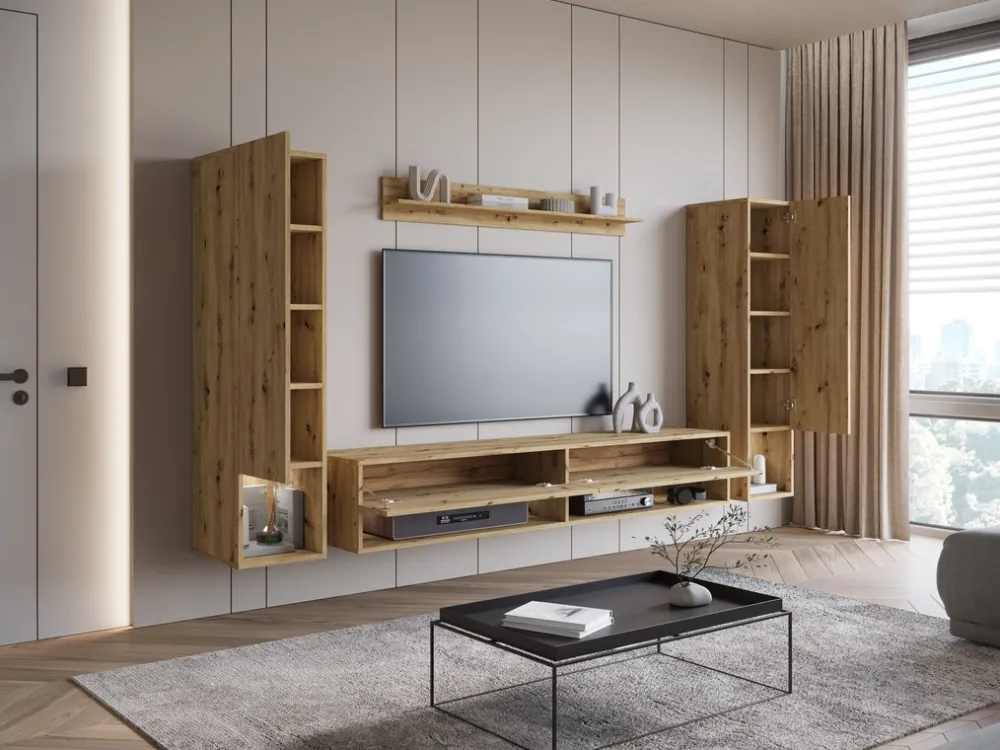 Meblościanki>BRATEX Nowoczesna meblościanka RTV do salonu MADERA dąb artisan