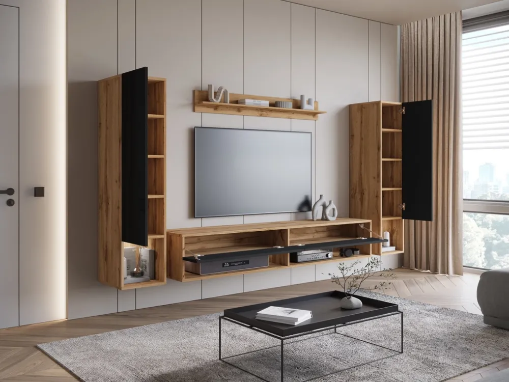 Meblościanki>BRATEX Nowoczesna meblościanka RTV do salonu czarny połysk MADERA