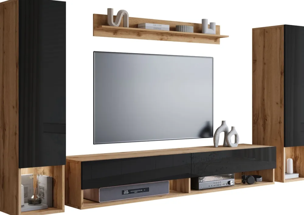 Meblościanki>BRATEX Nowoczesna meblościanka RTV do salonu czarny połysk MADERA