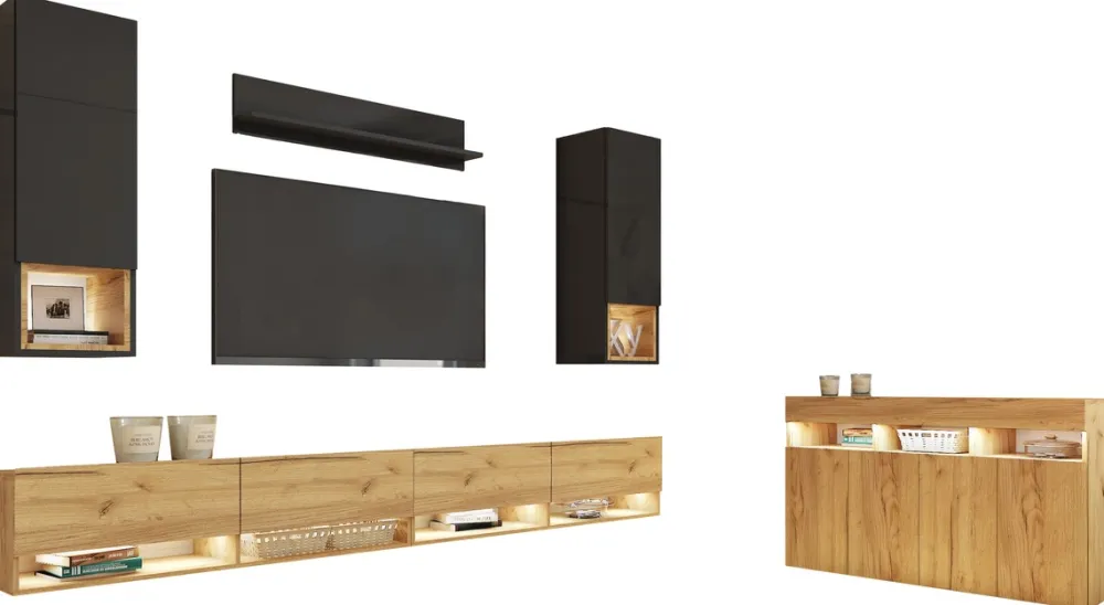 Zestawy Mebli Do Salonu>BROMARKT Nowoczesna meblościanka z komodą PREMIUM