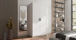 Garderoby|Meble Młodzieżowe></noscript>Lempert Nowoczesna modułowa biała szafa dwudrzwiowa KUBA 90 cm biały