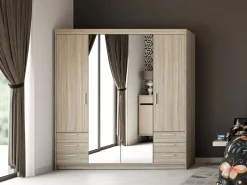 Meble Dla Dzieci|Zestawy Mebli Do Przedpokoju></noscript>Lempert Nowoczesna modułowa szafa z lustrem i szufladami KUBA 180 cm dąb sonoma