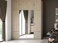 Meble Dla Dzieci|Zestawy Mebli Do Przedpokoju></noscript>Lempert Nowoczesna modułowa szafa z lustrem i szufladami KUBA 180 cm dąb sonoma