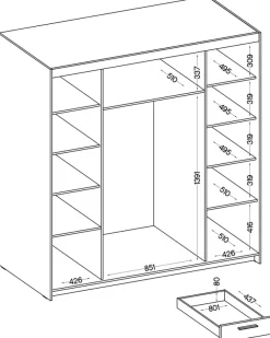 Meble Dla Dzieci|Zestawy Mebli Do Przedpokoju></noscript>Lempert Nowoczesna modułowa szafa z lustrem i szufladami KUBA 180 cm dąb sonoma