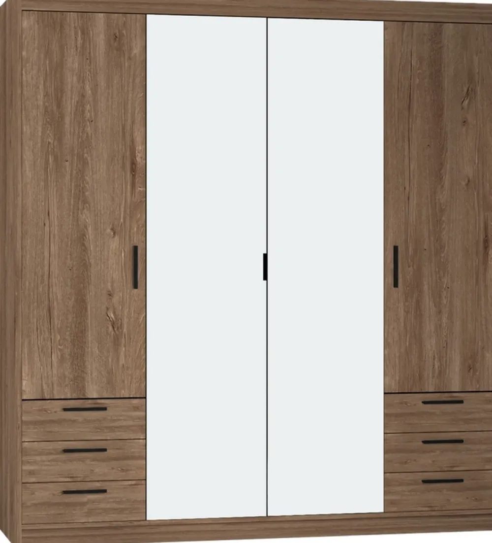 Meble Dla Dzieci|Zestawy Mebli Do Przedpokoju>Lempert Nowoczesna modułowa szafa z lustrem i szufladami KUBA 180 cm dąb lefkas