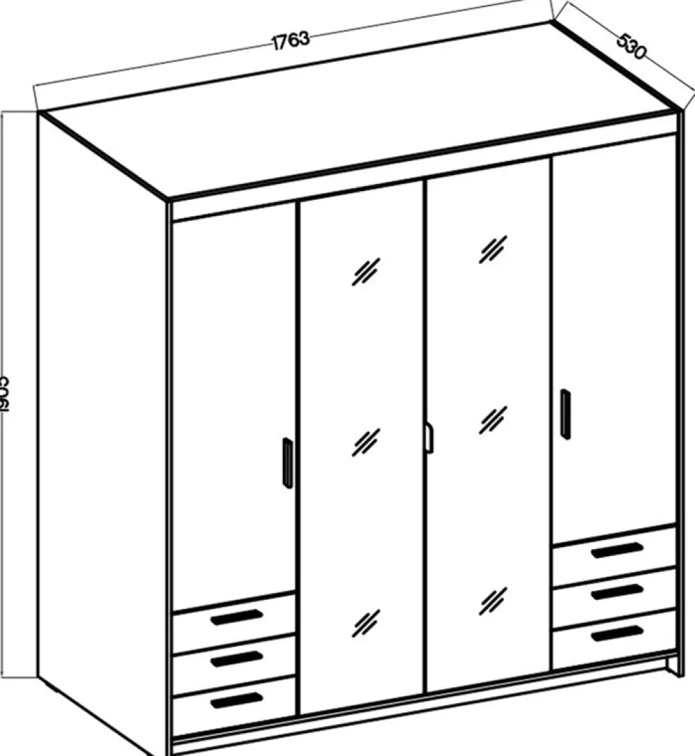 Meble Dla Dzieci|Zestawy Mebli Do Przedpokoju>Lempert Nowoczesna modułowa szafa z lustrem i szufladami KUBA 180 cm dąb lefkas