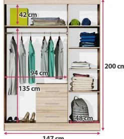 Meble Dla Dzieci|Szafy Trzydrzwiowe></noscript>Stolar Nowoczesna niebieska szafa trzydrzwiowa z półkami i drążkiem 147 cm BILL niebieski