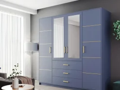 Meble Dla Dzieci|Szafy Do Pokoju Dziecięcego></noscript>Stolar Nowoczesna niebieska szafa 200 cm z lustrem i półkami BILL niebieski