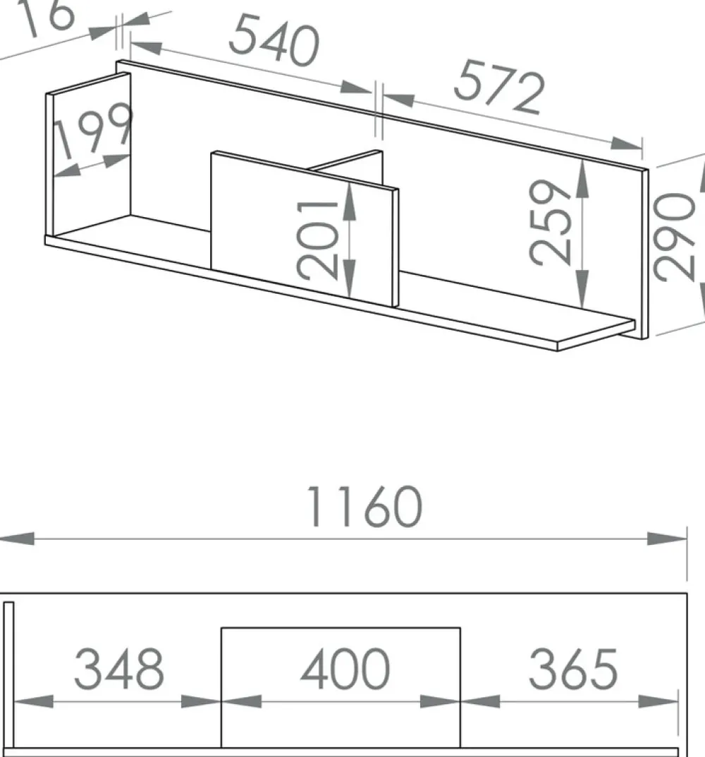 Zestawy Mebli Młodzieżowych|Półki>ML Meble Nowoczesna półka na książki do pokoju młodzieżowego 116 cm FINI