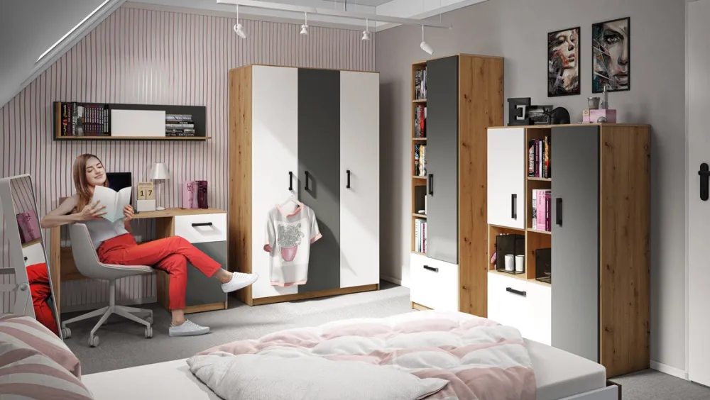 Zestawy Mebli Młodzieżowych|Półki>ML Meble Nowoczesna półka na książki do pokoju młodzieżowego 116 cm FINI