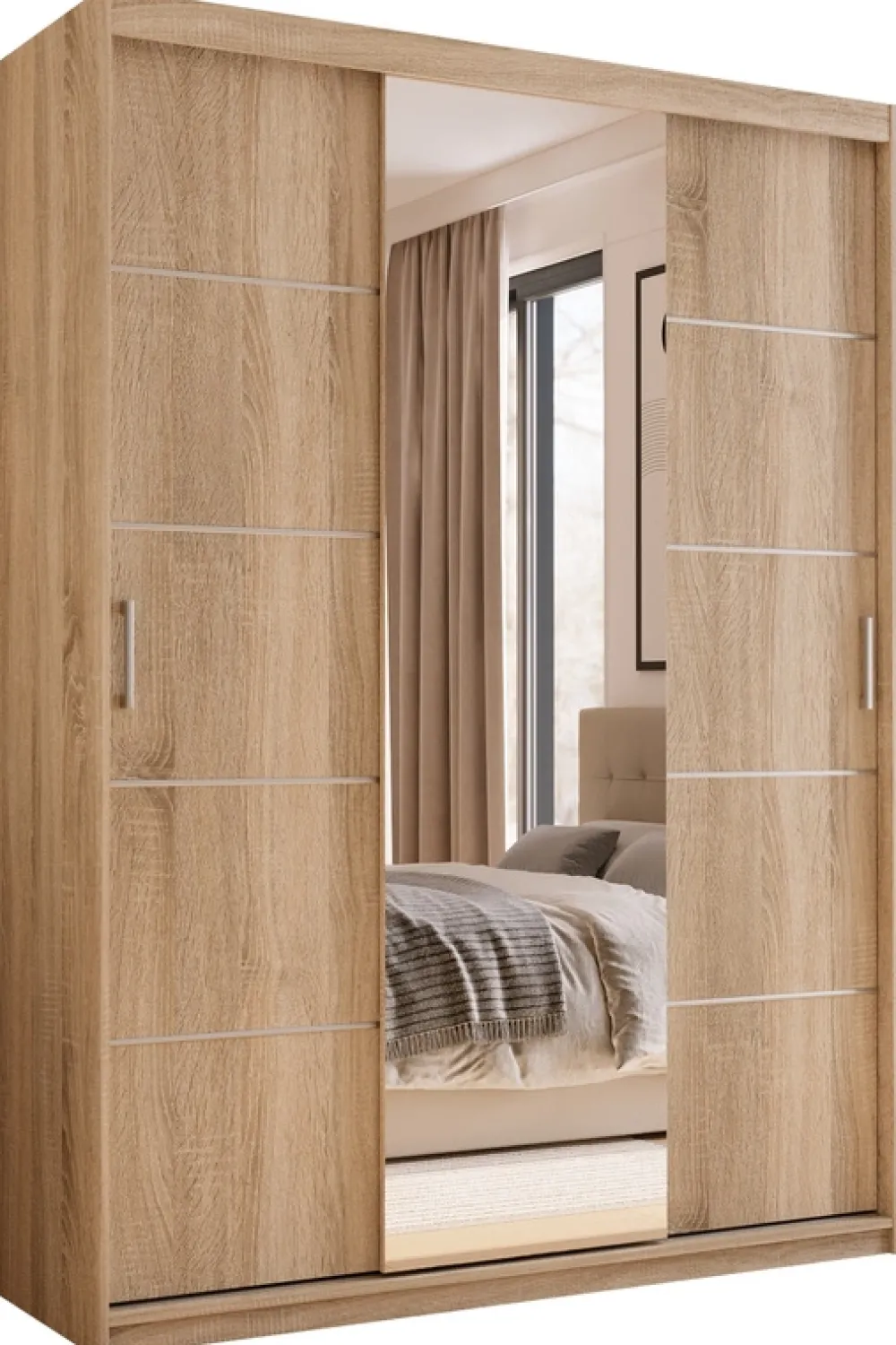 Meble Dla Dzieci|Meble Młodzieżowe>Meblohand Nowoczesna pojemna szafa przesuwna z lustrem 150 cm HOT dąb sonoma