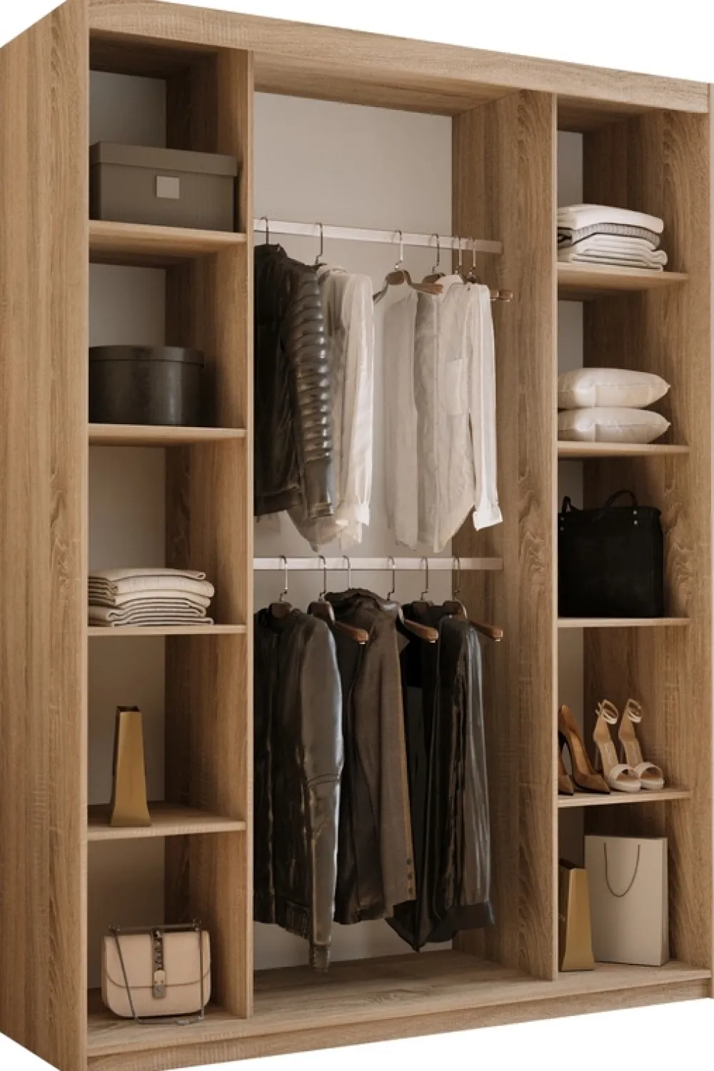 Meble Dla Dzieci|Meble Młodzieżowe>Meblohand Nowoczesna pojemna szafa przesuwna z lustrem 150 cm HOT dąb sonoma