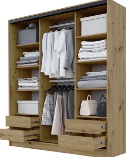 Zestawy Mebli Do Przedpokoju|Szafy Trzydrzwiowe>BROMARKT Nowoczesna pojemna szafa przesuwna 180 cm BEST dąb artisan