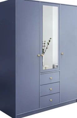 Szafy Trzydrzwiowe|Szafy Do Przedpokoju>Stolar Nowoczesna pojemna szafa z lustrem i szufladami 150 cm SELMA błękit
