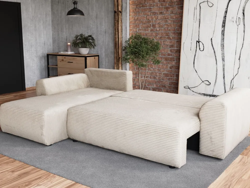 Meble Dla Dzieci|Meble Młodzieżowe>BROMARKT Nowoczesna rogówka do salonu beżowa z funkcją spania ROMEO sztruksowa