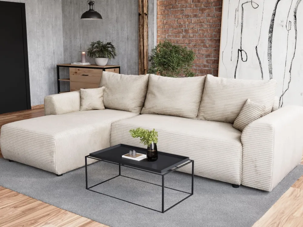 Meble Dla Dzieci|Meble Młodzieżowe>BROMARKT Nowoczesna rogówka do salonu beżowa z funkcją spania ROMEO sztruksowa