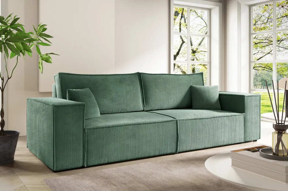 Meble Dla Dzieci|Meble Młodzieżowe>BROMARKT Nowoczesna sofa sztruksowa z funkcją spania do salonu PEDRO zielona