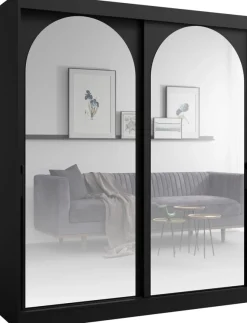 Szafy Dwudrzwiowe|Szafy Młodzieżowe>JUREK Nowoczesna szafa duża czarna 180 cm drzwi przesuwne lustra czarne uchwyty czarny