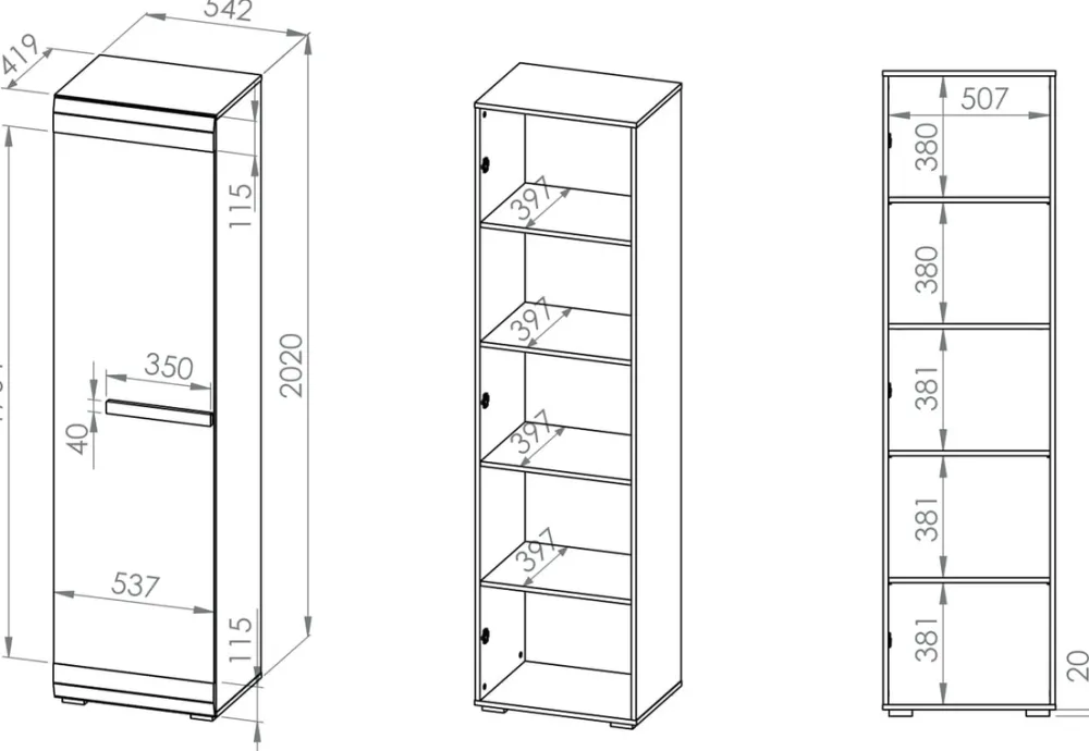 Zestawy Mebli Do Sypialni|Zestawy Mebli Młodzieżowych>ML Meble Nowoczesna szafa jednodrzwiowa z półkami 55 cm BLANCO