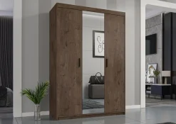 Garderoby|Meble Młodzieżowe></noscript>Lempert Nowoczesna szafa modułowa dwudrzwiowa z lustrem 133 cm KUBA dąb lefkas