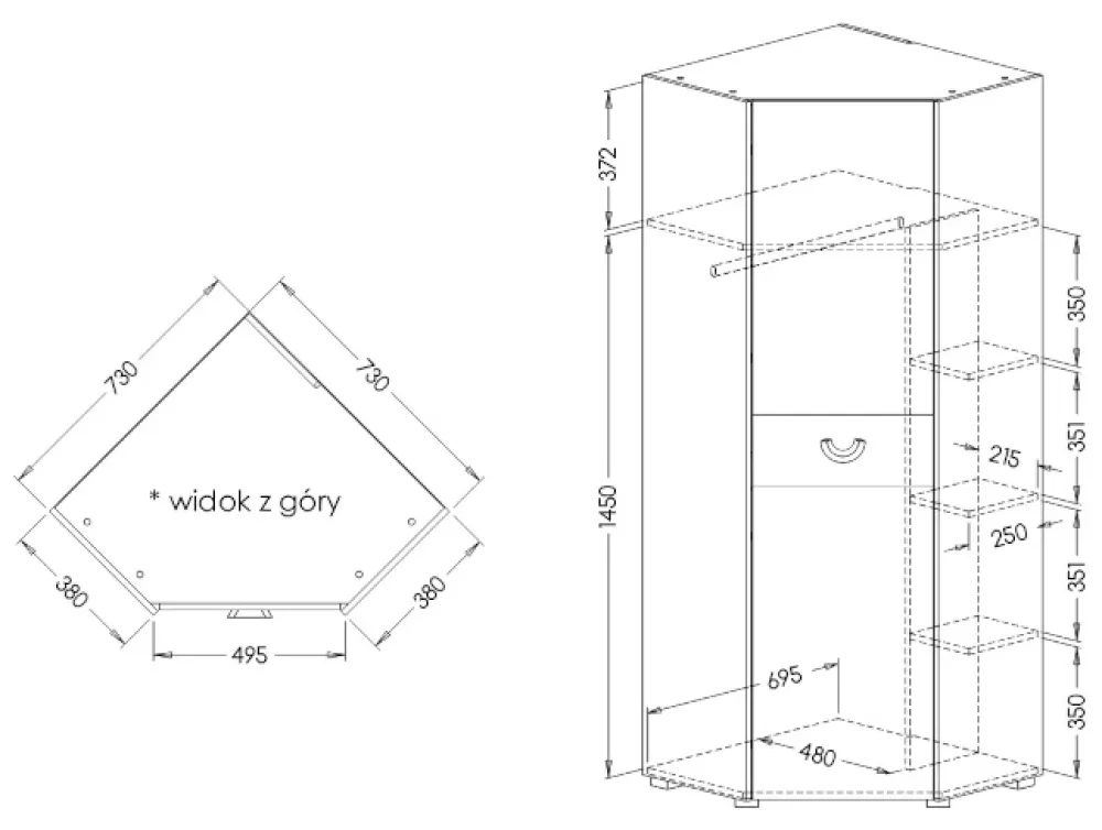 Meble Dla Dzieci|Zestawy Mebli Młodzieżowych>DOLMAR Nowoczesna szafa narożna do pokoju młodzieżowego 75 cm COOLIFY