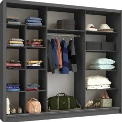 Szafy Przesuwne>MEBLOSIEK Nowoczesna szafa przesuwna BALI 247 cm z lustrem szary grafit