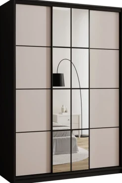 Zestawy Mebli Do Przedpokoju|Szafy Trzydrzwiowe>BROMARKT Nowoczesna szafa przesuwna 150 cm z lustrem do sypialni EDGE