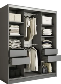 Zestawy Mebli Do Przedpokoju|Szafy Trzydrzwiowe>BROMARKT Nowoczesna szafa przesuwna z lustrem TOP 200 cm grafit