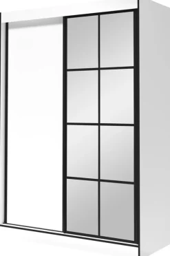 Szafy Dwudrzwiowe|Szafy Z Lustrem>JUREK Nowoczesna szafa przesuwna z lustrem i półkami na ubrania 150 cm OLAS biały