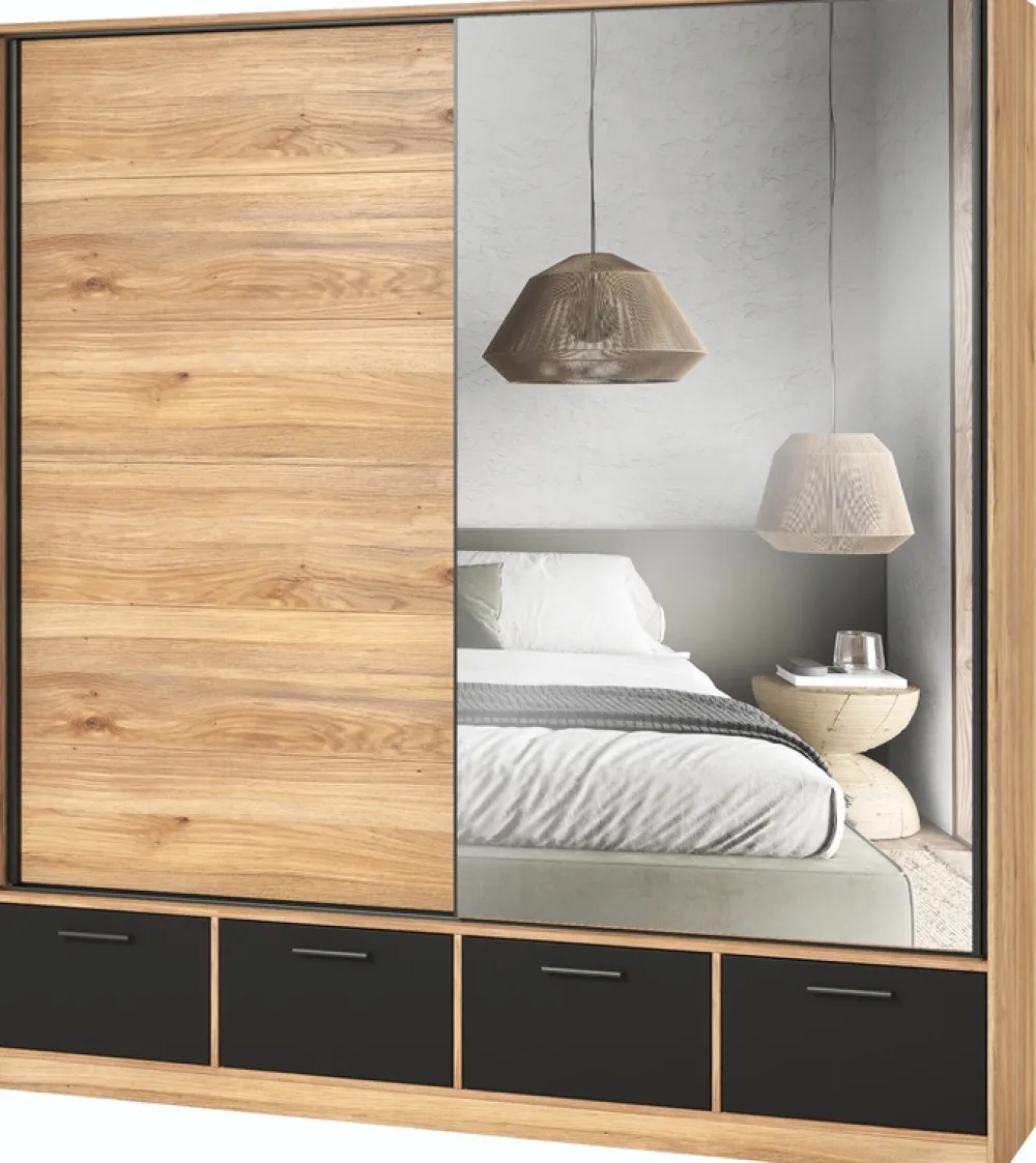 Zestawy Mebli Do Sypialni|Szafy Dwudrzwiowe>Helvetia Nowoczesna szafa przesuwna 200 cm do sypialni z lustrem BETA