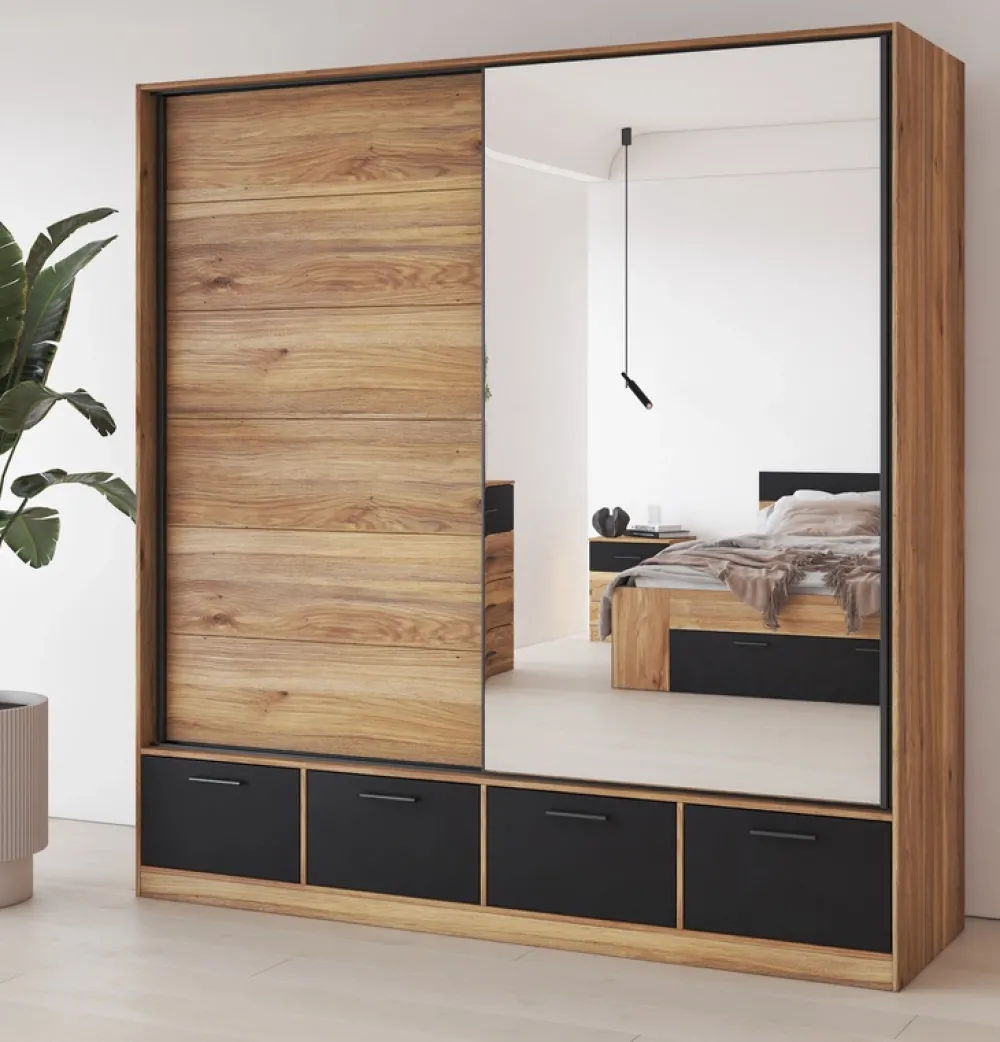 Zestawy Mebli Do Sypialni|Szafy Dwudrzwiowe>Helvetia Nowoczesna szafa przesuwna 200 cm do sypialni z lustrem BETA