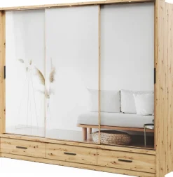 Zestawy Mebli Do Sypialni|Szafy Trzydrzwiowe>lenart. Nowoczesna szafa przesuwna z lustrem i szufladami 250 cm ARTI dąb artisan