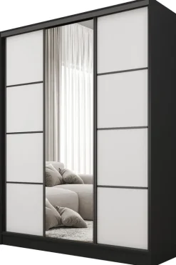 Szafy Trzydrzwiowe|Szafy Do Przedpokoju>BROMARKT Nowoczesna szafa przesuwna 150 cm z półkami BEST drążki szuflady