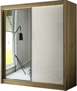 Szafy Dwudrzwiowe|Szafy Do Salonu>Arton Nowoczesna szafa przesuwna z lustrem 200 cm VARENO dąb sonoma
