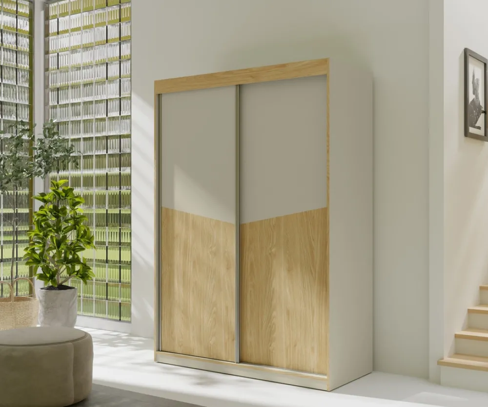 Zestawy Mebli Do Sypialni|Szafy Dwudrzwiowe>JUREK Nowoczesna szafa przesuwna 200 cm nowoczesna AMADEO szary beż