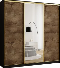 Zestawy Mebli Do Przedpokoju|Szafy Trzydrzwiowe>BROMARKT Nowoczesna szafa przesuwna z lustrem 200 cm GOLD NEW dąb lefkas