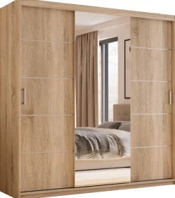 Szafy Trzydrzwiowe|Szafy Do Przedpokoju>Meblohand Nowoczesna szafa przesuwna z lustrem 200 cm HOT dąb sonoma