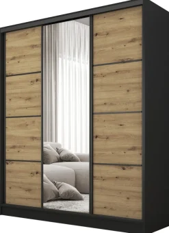 Szafy Trzydrzwiowe|Szafy Do Salonu>BROMARKT Nowoczesna szafa przesuwna z lustrem 160 cm BEST półki drążki