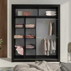 Szafy Dwudrzwiowe|Szafy Z Lustrem>MEBLAR Nowoczesna szafa przesuwna 180 cm ISPRA czarna czarny