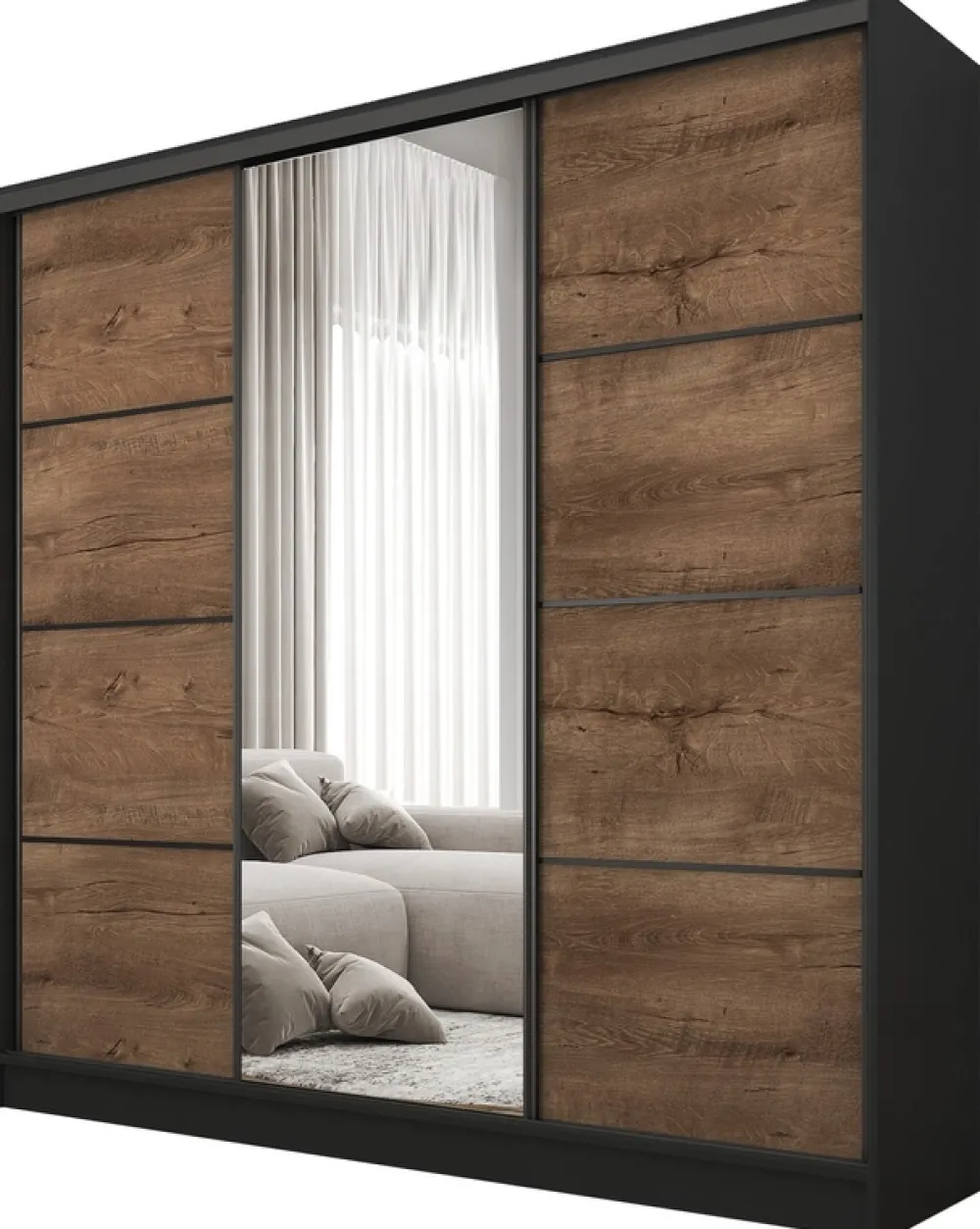 Szafy Trzydrzwiowe|Szafy Do Przedpokoju>BROMARKT Nowoczesna szafa przesuwna z półkami do sypialni 180 cm BEST lustro